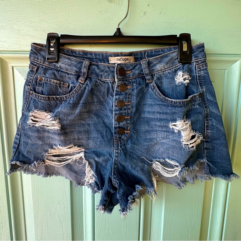 High Button Ripped Jean Shorts